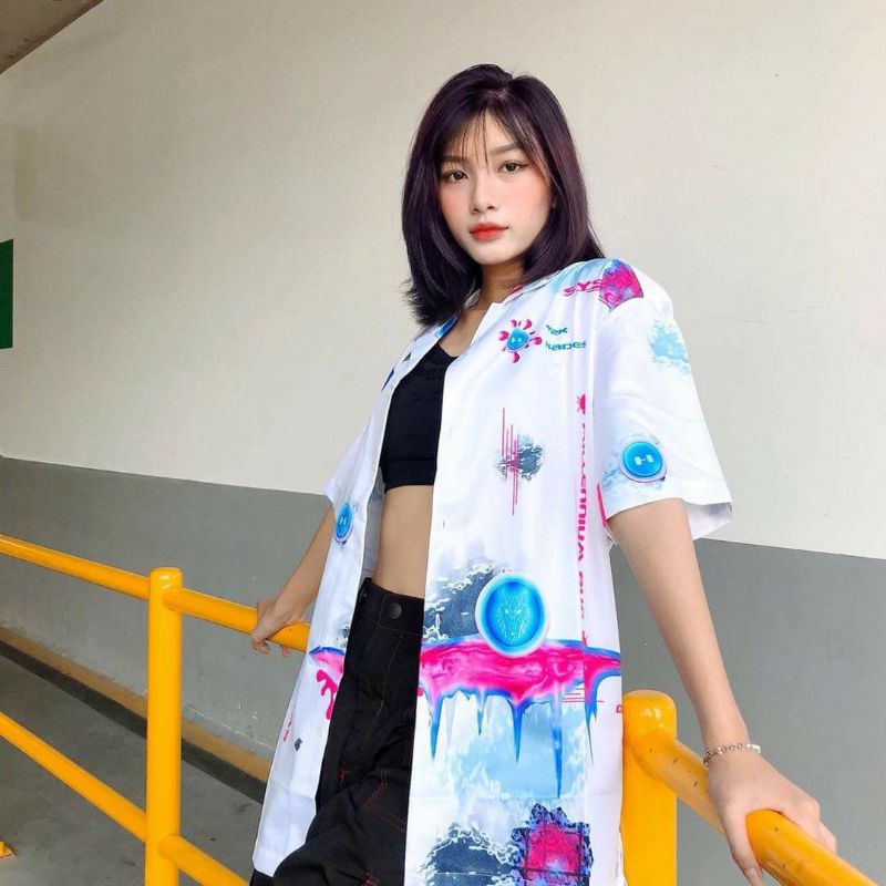 Áo Sơ Mi Tay Ngắn Unisex Cổ Bẻ Phong Cách Hàn Quốc Freesize