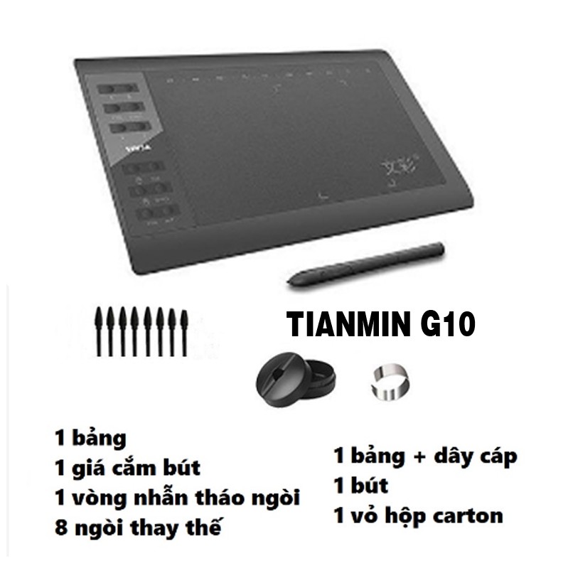 Bảng điện tử Tianmin G10 2021 Chính hãng, 8192 Cấp độ lực, độ nhạy cao, màn hình 5080lpi - Dùng cho dậy và học online