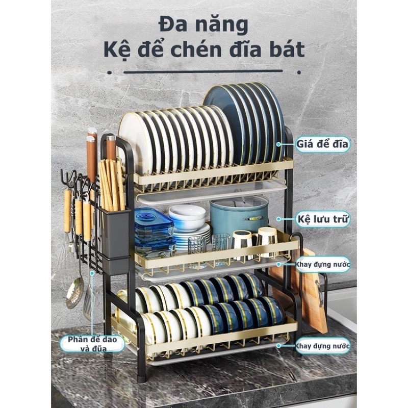 Kệ bát 3 tầng đa năng thông minh. Có khay hứng nước. Freeship