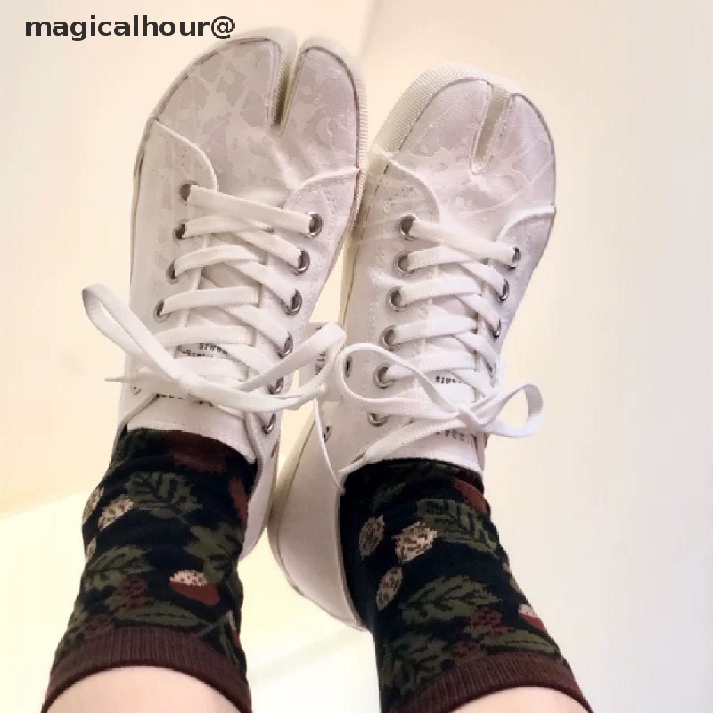 Magicalhour Japanese Multicolor Jacquard Split Toe Socks Flowers Art Middle Tube Tabi Sock new