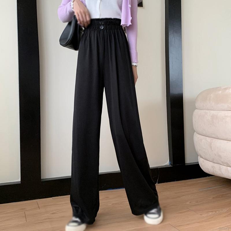 Quần ống rộng eo cao màu trơn thời trang retro Hàn Quốc cá tính