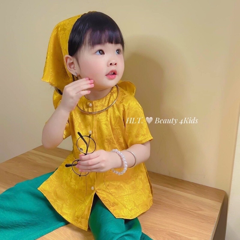 Bộ bà ba mới, bà ba gấm 3 màu lụa satin cho bé gái