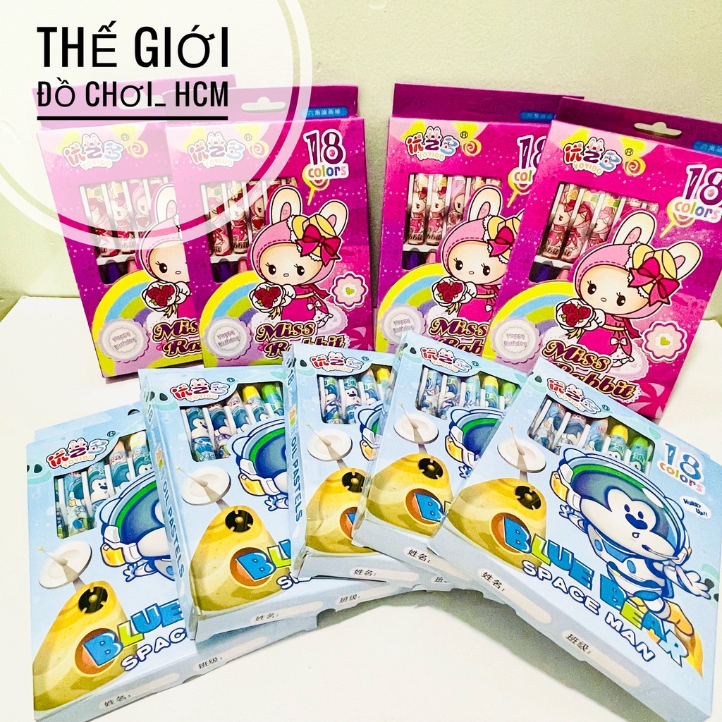 [RẺ -CHẤT LƯỢNG] Bút Sáp Dầu Thỏ xinh, Rabbit/ Phi Hành Gia SPACE MAN - Hộp Giấy HQ 18 Màu