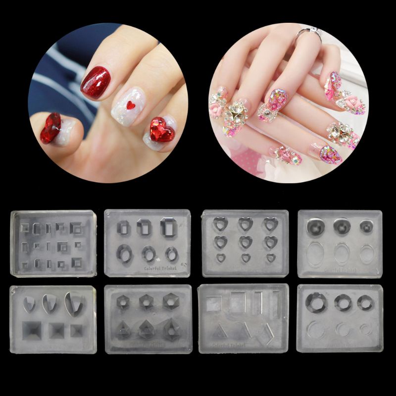 [Hàng mới về] Khuôn silicon làm đá pha lê nổi chạm khắc 3D trang trí móng tay nghệ thuật