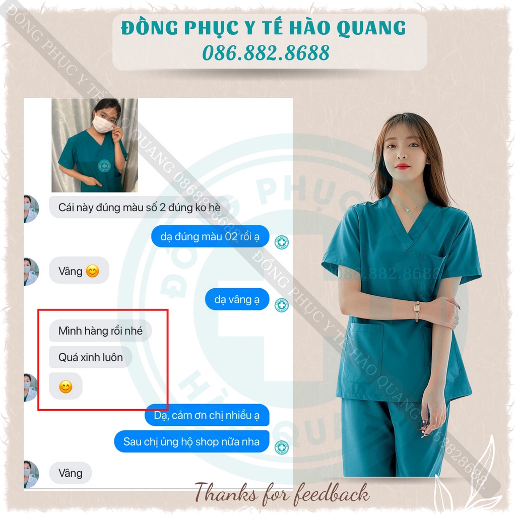 Bộ Scrubs bác sĩ HÀO QUANG xanh cổ vịt hàng cao cấp