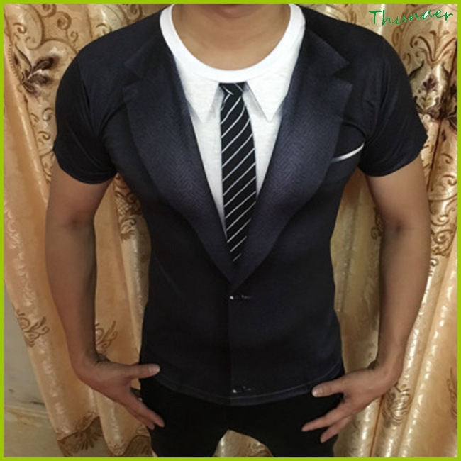 Áo thun in họa tiết giả áo vest 3D vui nhộn cho nam
