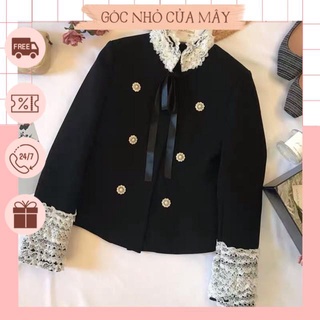 (HÀNG ORDER) Áo dạ phối ren cổ, tay cao cấp GNCM