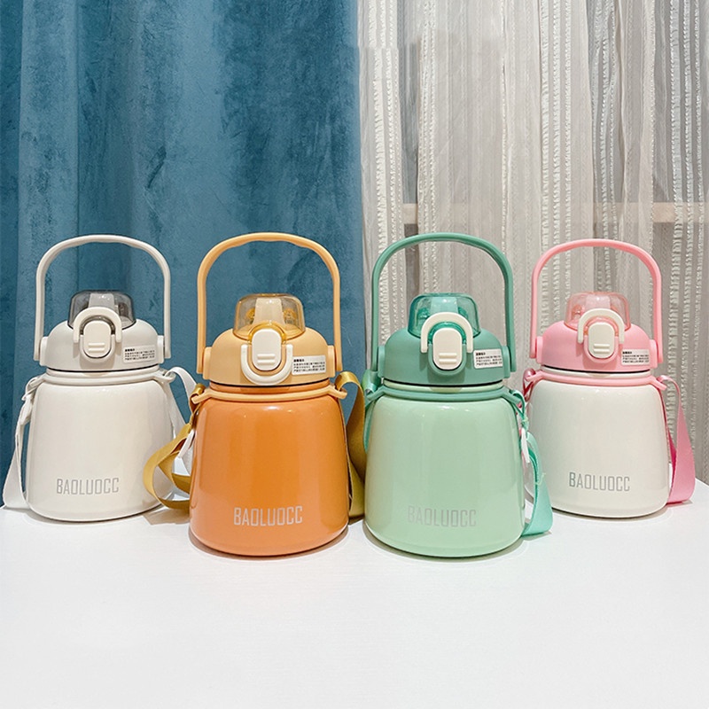 Bình Nước Giữ Nhiệt Bằng Thép Không Gỉ Hai Lớp 650Ml Kèm Ống Hút Họa Tiết Dễ Thương Thời Trang