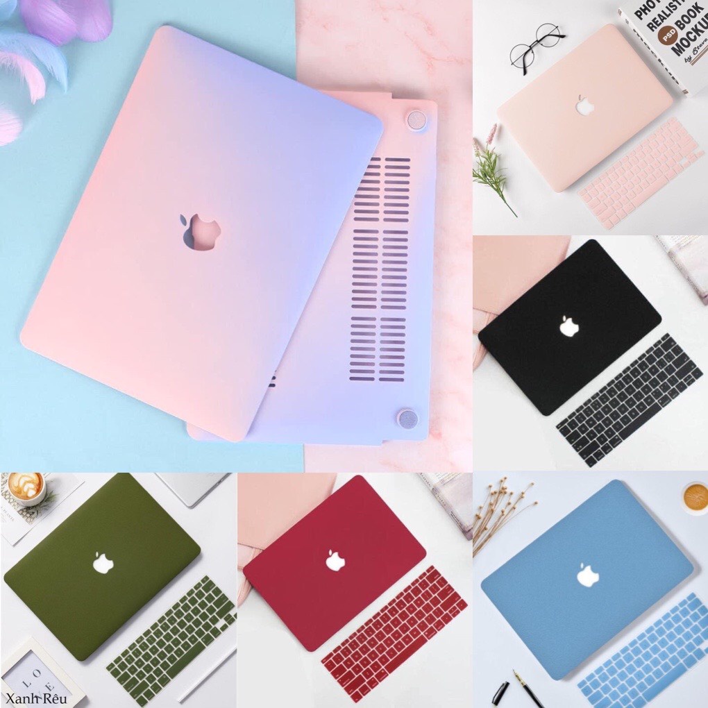 Combo (5 in1) Case - Ốp Macbook Kèm Phủ Phím Quốc Tế Đủ Màu (Tặng Nút Chống Bụi+ Kẹp Chống Gãy Sạc)