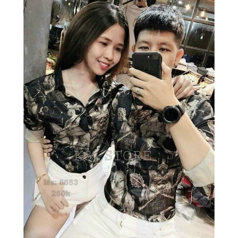 Áo sơ mi nam nữ 3D lụa đen rằn ri có size lớn trên 80kg TM
