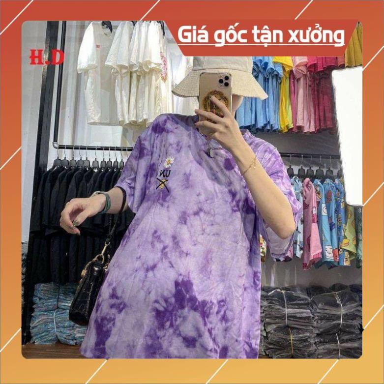 (Ảnh thật và video shop tự quay)Áo Thun loang màu Unisex hoa cúc good life form thụng tay lỡ mẫu❤Áo nhóm áo lớp❤