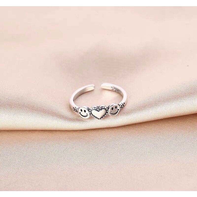 Nhẫn đá nhỏ dễ thương bạc ta NGỌC MẬU tim mặt cười