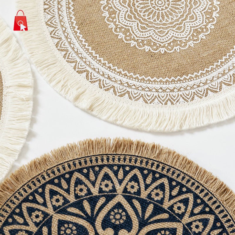 Tấm Lót Bàn Ăn Bằng Cotton Lanh Dày Cách Nhiệt Phối Tua Rua Phong Cách Bắc Âu