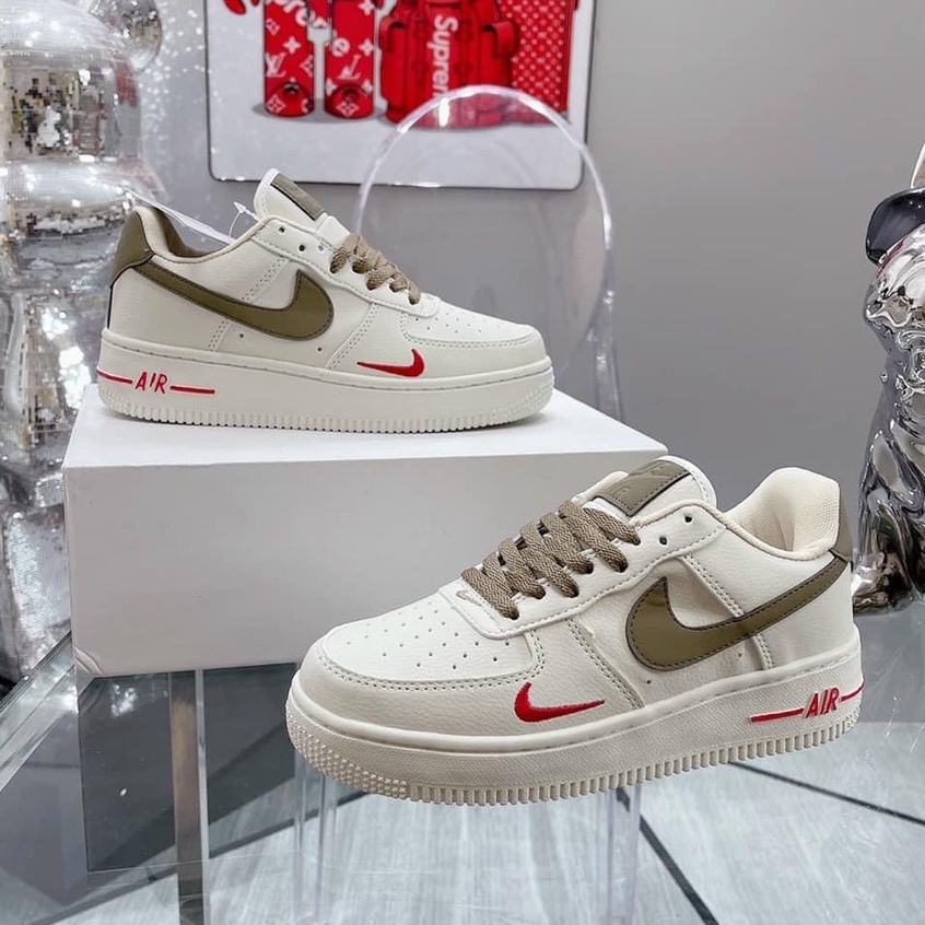 Giày thể thao AF1 Trắng Xám Vệt Đen Mũi Đen, Giày sneaker air force 1 low premium white brown nam nữ cực chất dễ ph
