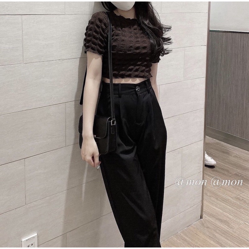 Áo Croptop Chất Caro Xốp Nữ [FREESHIP]  Thun kiểu body cộc tay dáng ôm viền bèo tiểu thư đường phố sexy, cá tính