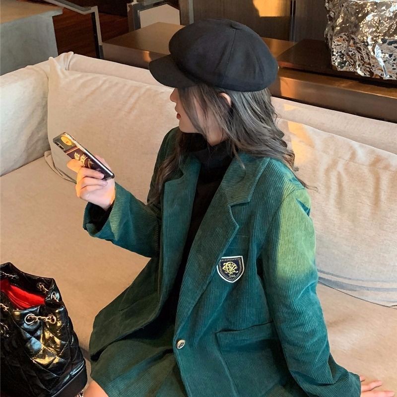 set blazer nhung tăm xanh lá uniform | BigBuy360 - bigbuy360.vn