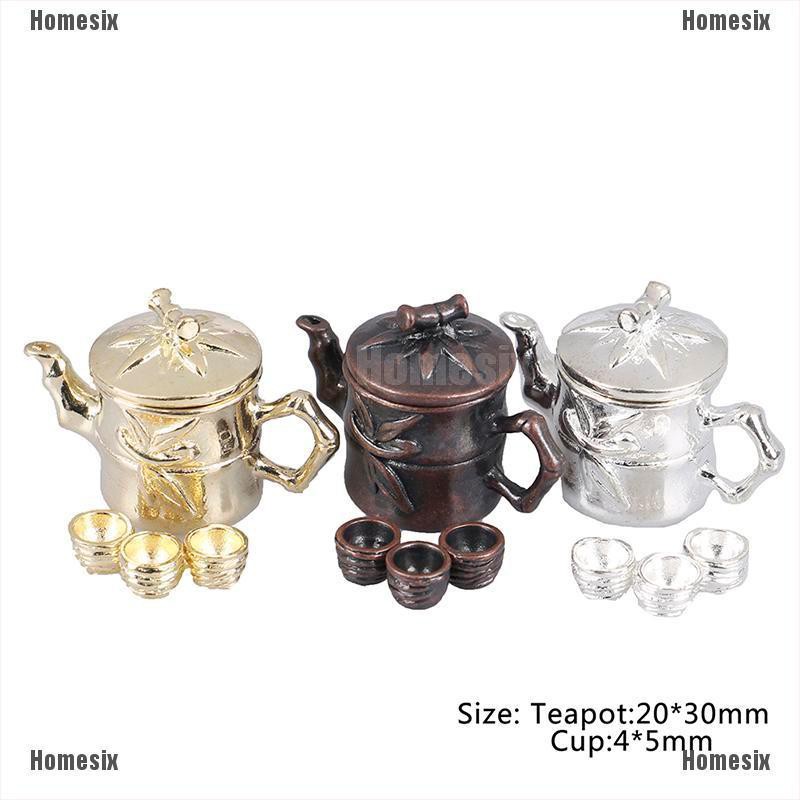 [HoMSI] 4Pcs/set 1: 12 Dollhouse Miniature Teapot With lid+ 3 Cup for Doll Decor Tea Set SUU