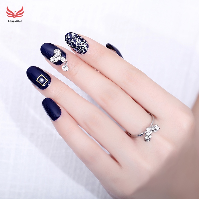 Bộ 24 móng tay giả đầu tròn loại dán keo bền tiết kiệm thời gian thời trang làm quà tặng dành cho nữ