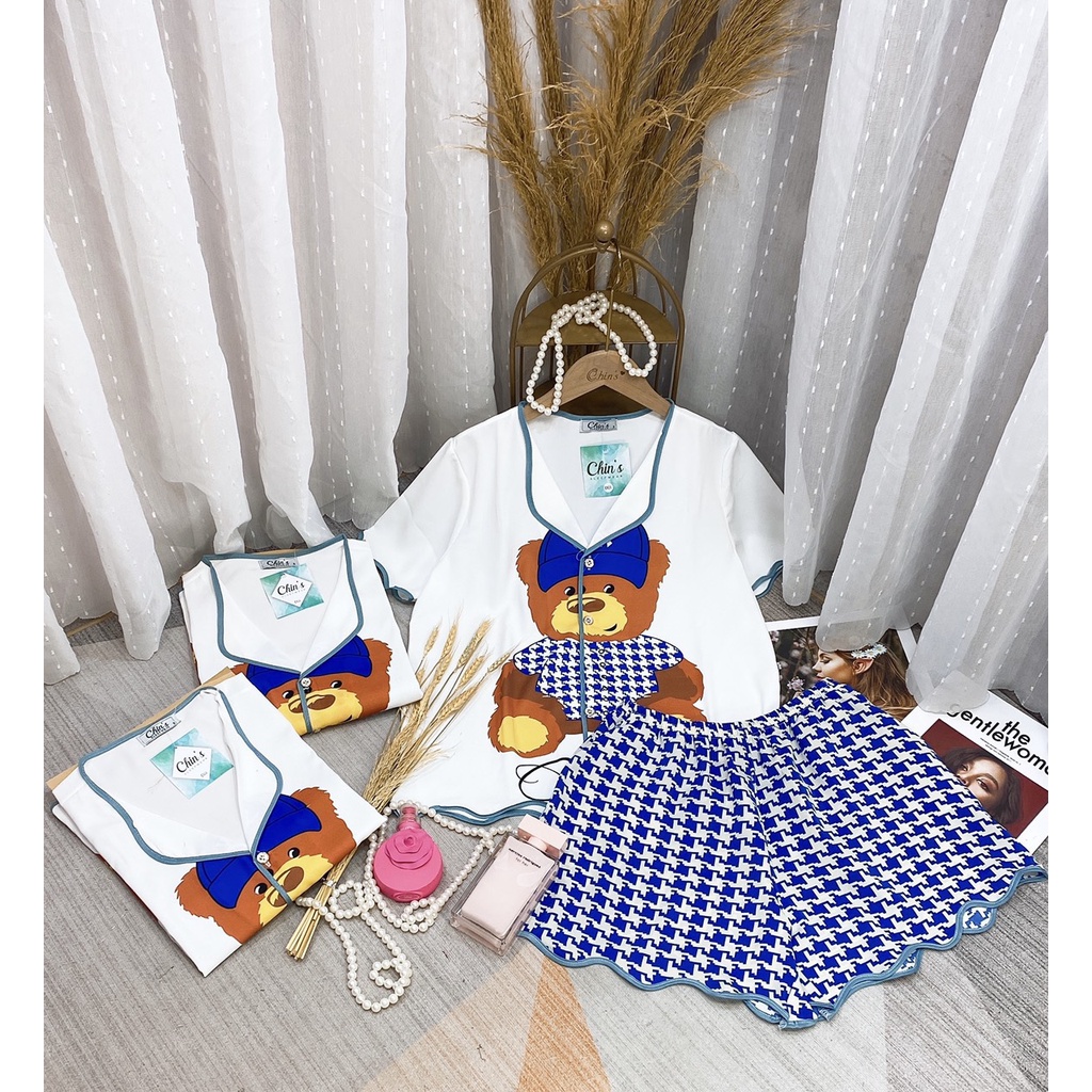 Bộ pyjama ngủ mặc nhà Lụa đùi dưới 58kg cao cấp hoạ tiết dễ thương
