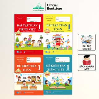 Sách - Combo 4 quyển bài tập tuần và đề kiểm tra toán và tiếng việt lớp 1 học kỳ 2 (Kết nối tri thức) - NPH Qbooks