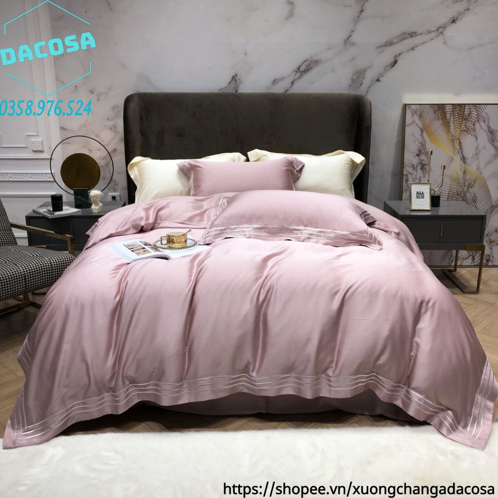 Set Chăn Ga Gối Lụa Tencel 80S Viền Kẻ Cao Cấp Siêu Mát Đế Vương Nhập Khẩu Nguyên Bộ- Dacosa