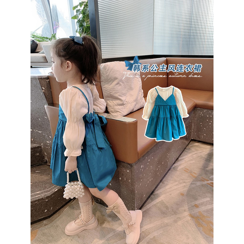 Cô Gái Phong Cách Công Chúa2021Mùa Thu Mới Phiên Bản Hàn Quốc Của Lưới Em Bé Màu Đỏ Giả ĐầM Váy Đầm Trẻ Em