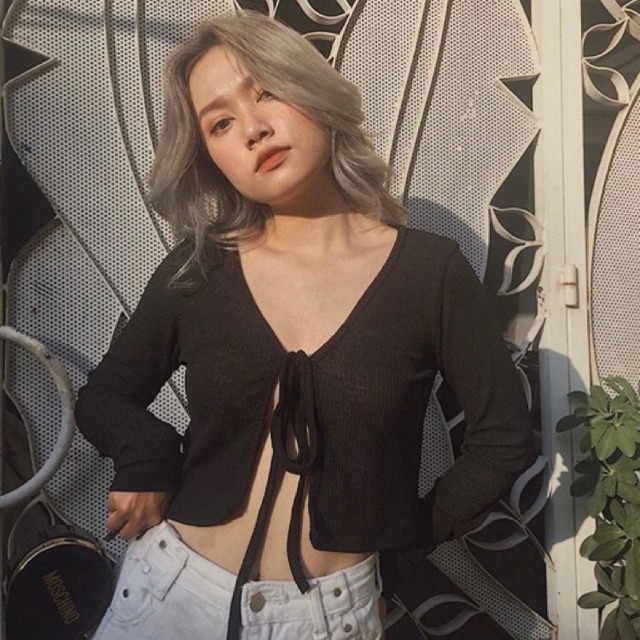 Áo croptop cardigan cột dây