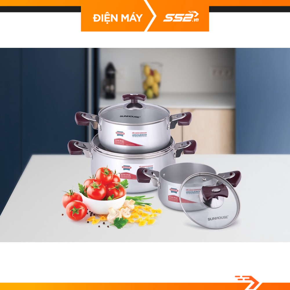Bộ Nồi Anod Sunhouse SH6633 Quai EB  - Hàng Chính Hãng