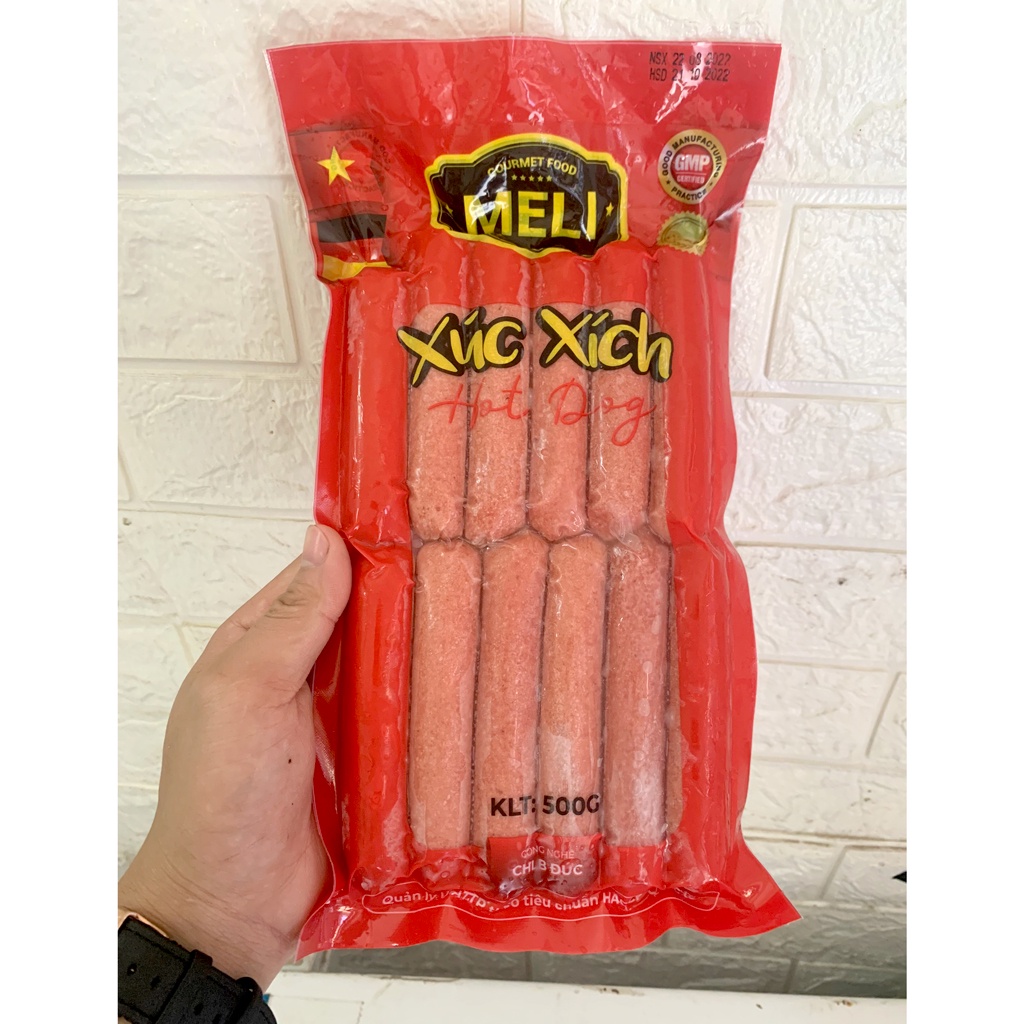 Xúc Xích Hotdog Meli tươi dùng để chiên, rán thơm ngon - Gói 500g loại 1 có 10 cây, Ship Hỏa Tốc Hà Nội