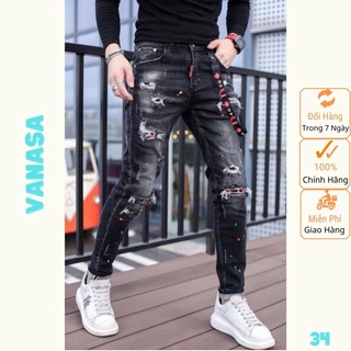 Quần jean nam đen rách chất bò cao cấp co dãn 4 chiều đẹp from dáng rin skinny Vanasa JM34