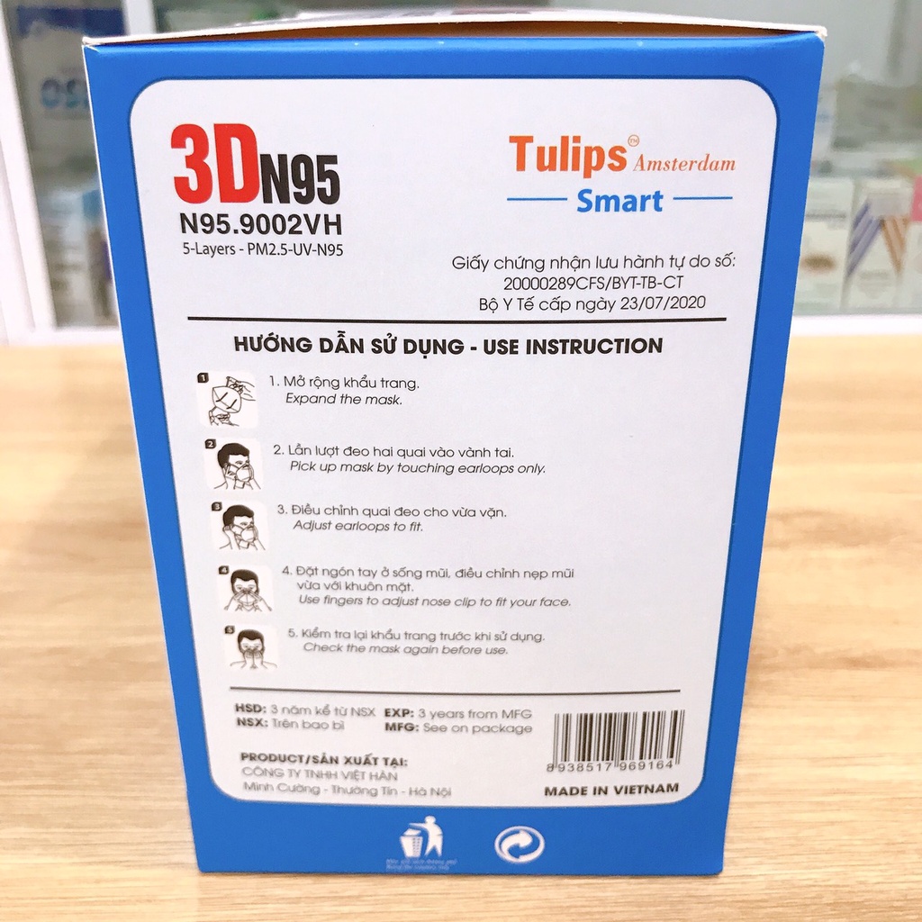 1 hộp 30 chiếc Khẩu Trang Tulips 3D N95 Lọc Bụi PM2.5 siêu Mịn - 9002VH