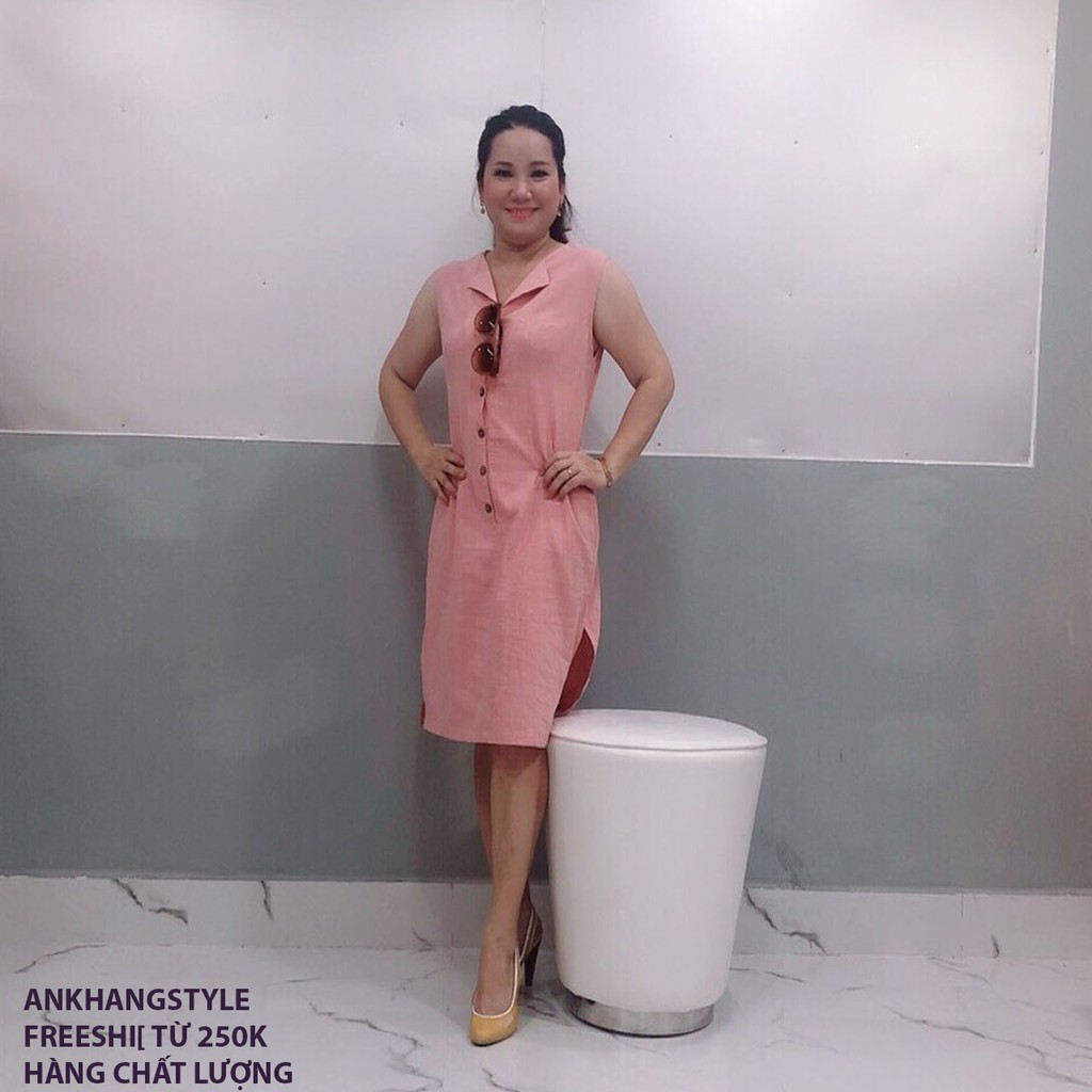 ÁO ĐẦM VẢI LINEN CỔ VÉT
