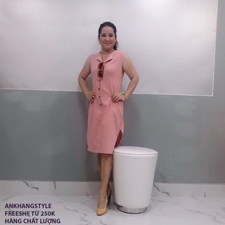 ÁO ĐẦM VẢI LINEN CỔ VÉT