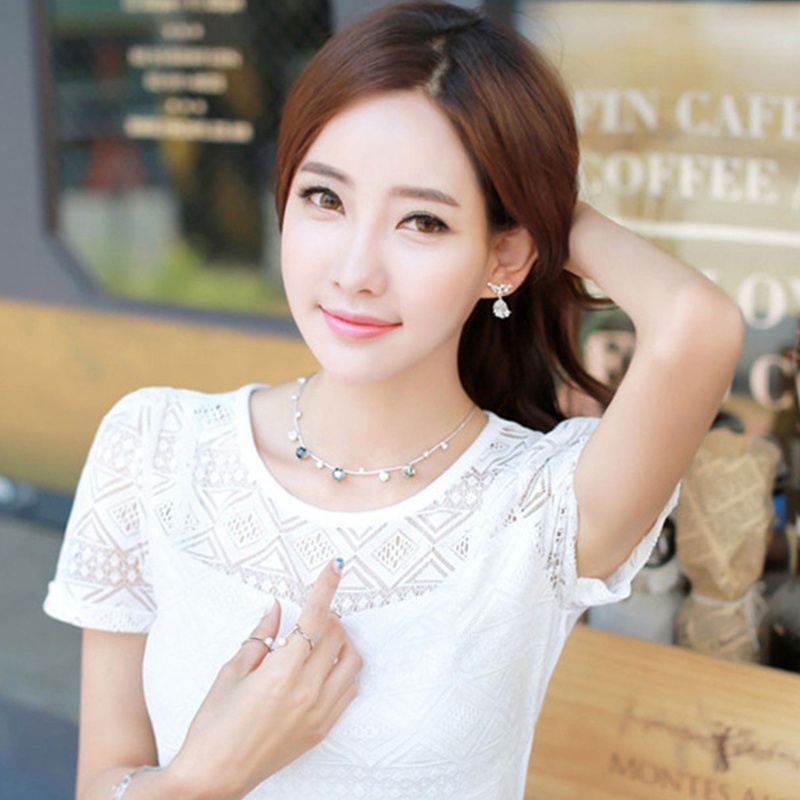Áo Chiffon Tay Ngắn Cổ Tròn Màu Trơn Dáng Ôm Thời Trang Cho Nữ