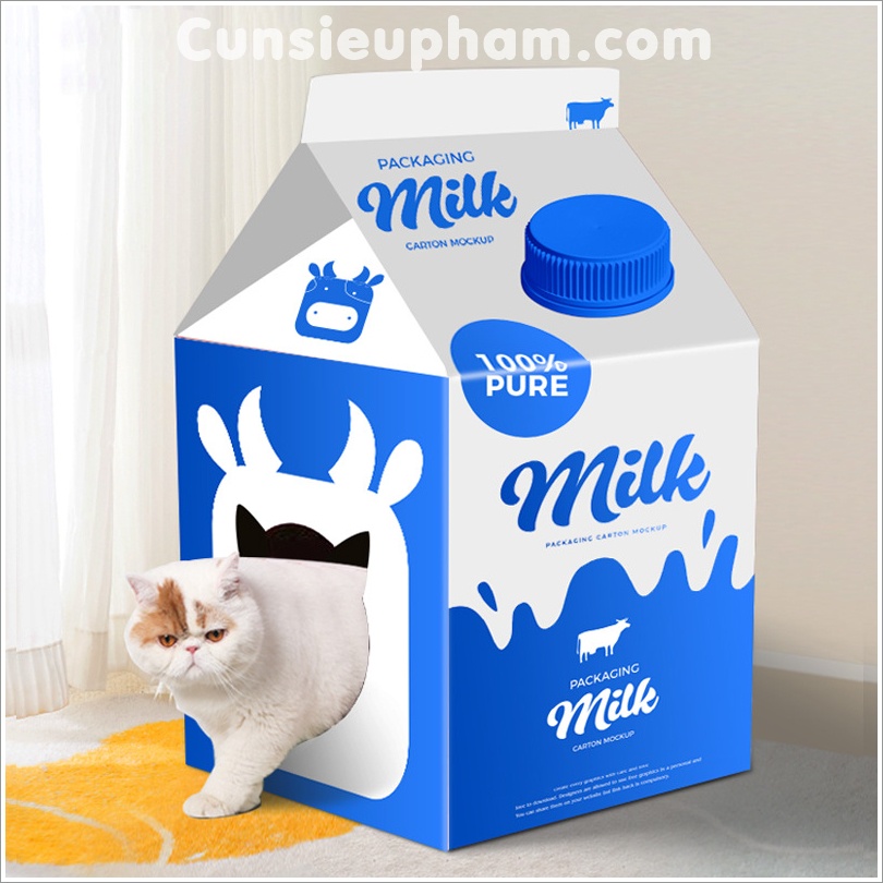 Ngôi nhà giấy bìa carton cào móng hình hộp sữa cho mèo