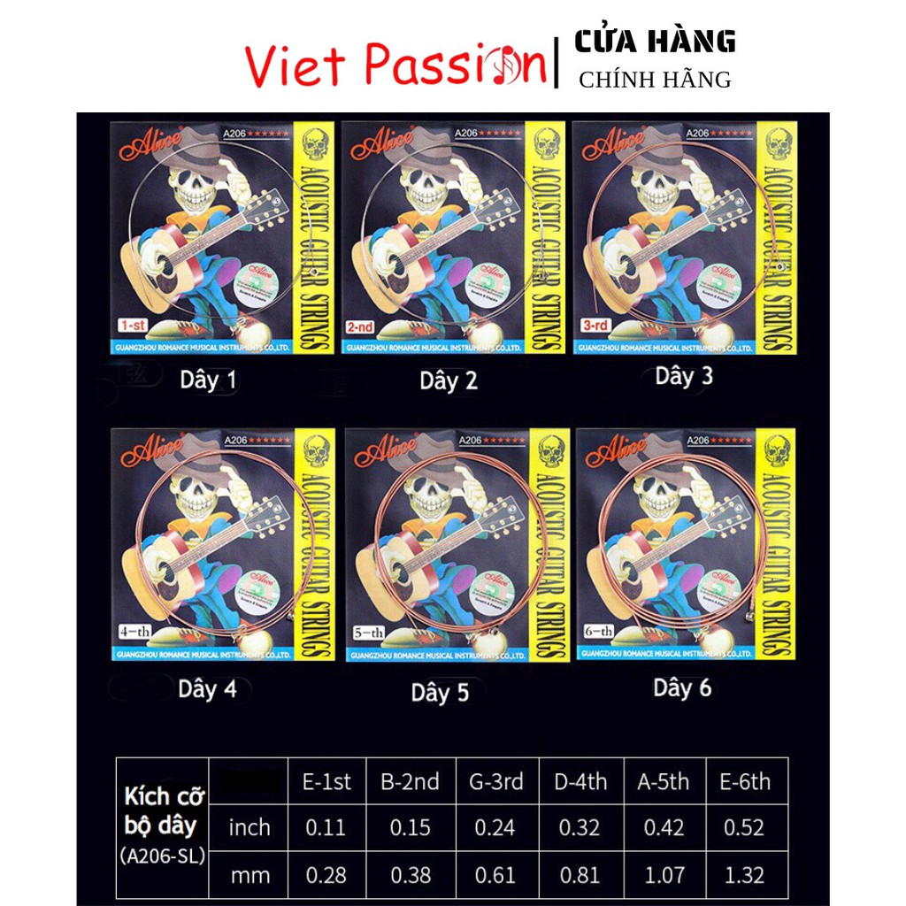 Dây đàn guitar acoustic Alice A206 size SL cỡ 11 sản phẩm chính hãng vietpassion