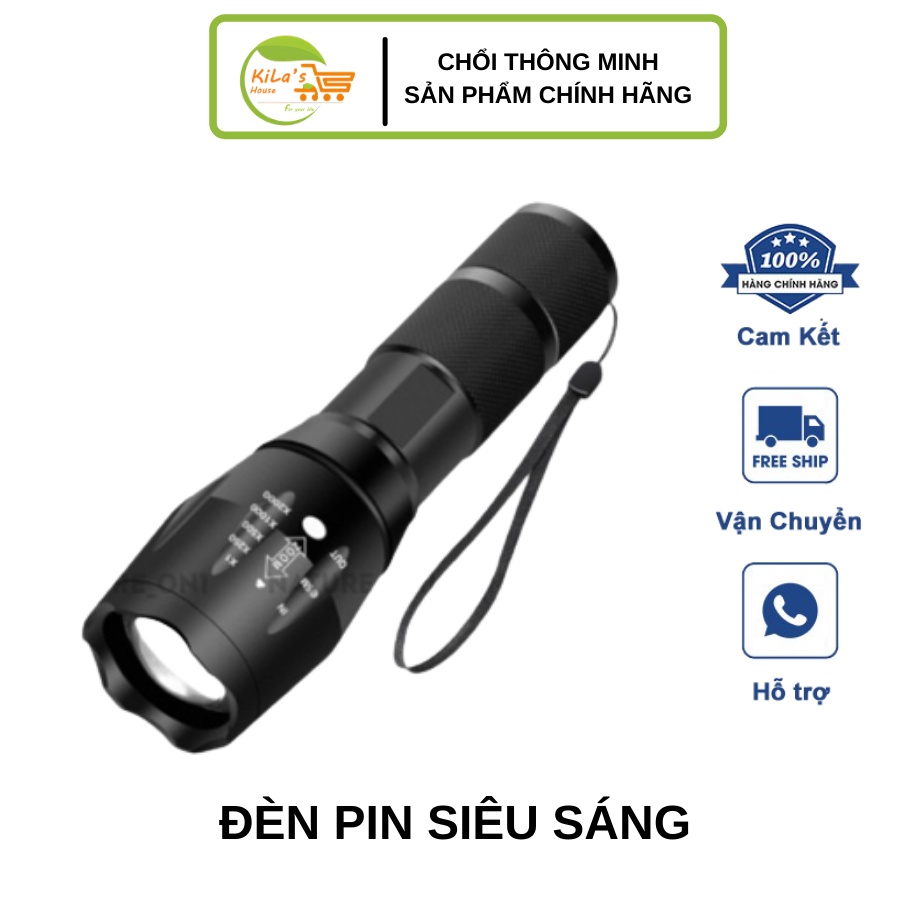 Đèn Pin Siêu Sáng Full Box, Hợp Kim Chống Nước, Pin Có Thể Sạc Lại