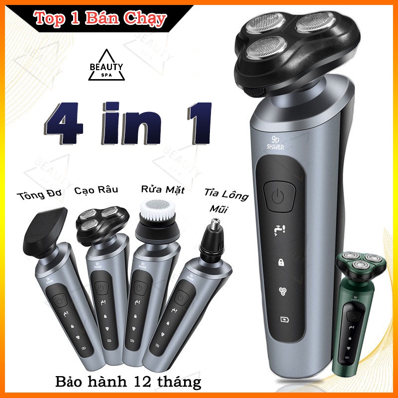 Máy Cạo Râu 9D Shaver 4in1 Tặng Kèm 6 Phụ Kiện Cao Cấp - Máy Cạo Râu 3 Lưỡi Mini