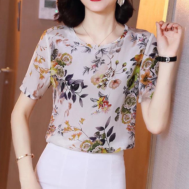 Áo thun plus size tay ngắn họa tiết in cao cấp thời trang dành cho phụ nữ trung niên