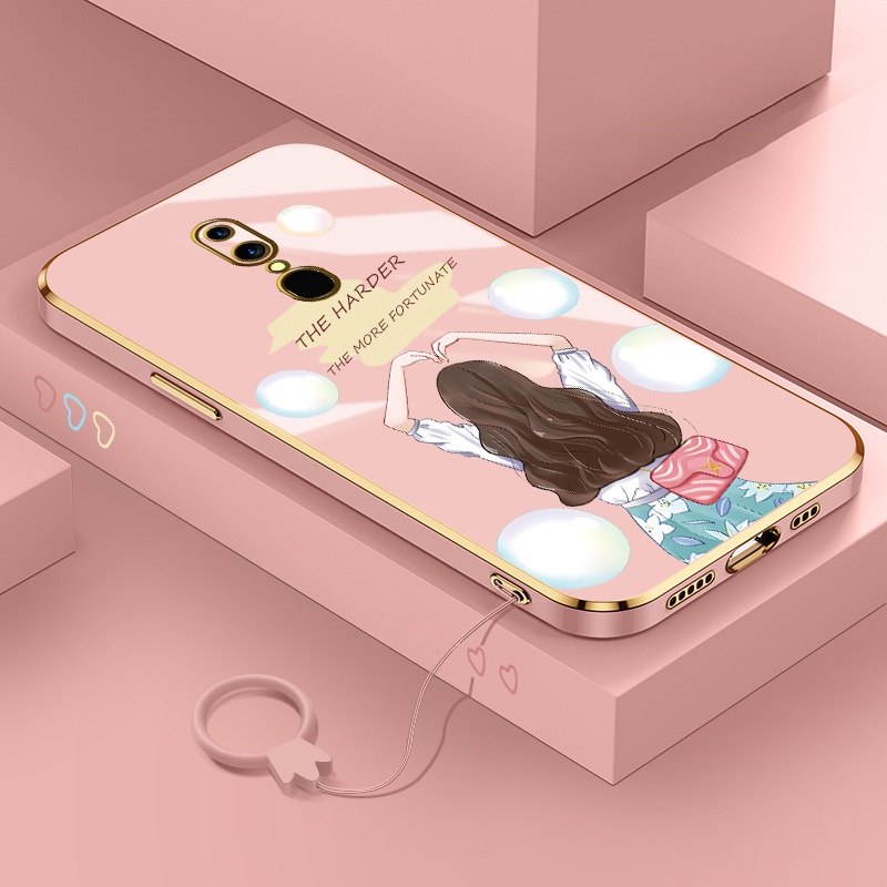 Ốp Điện Thoại silicone Mạ Viền Siêu Mỏng Họa Tiết Hoạt Hình Kèm Dây Đeo Cho oppo f11 f11 pro f9