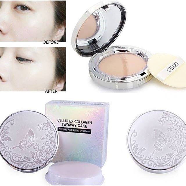 Phấn phủ Cellio ex collagen Twoway Cake, phấn phủ kiềm dầu mỏng nhẹ có 2 lõi Cosmetic999