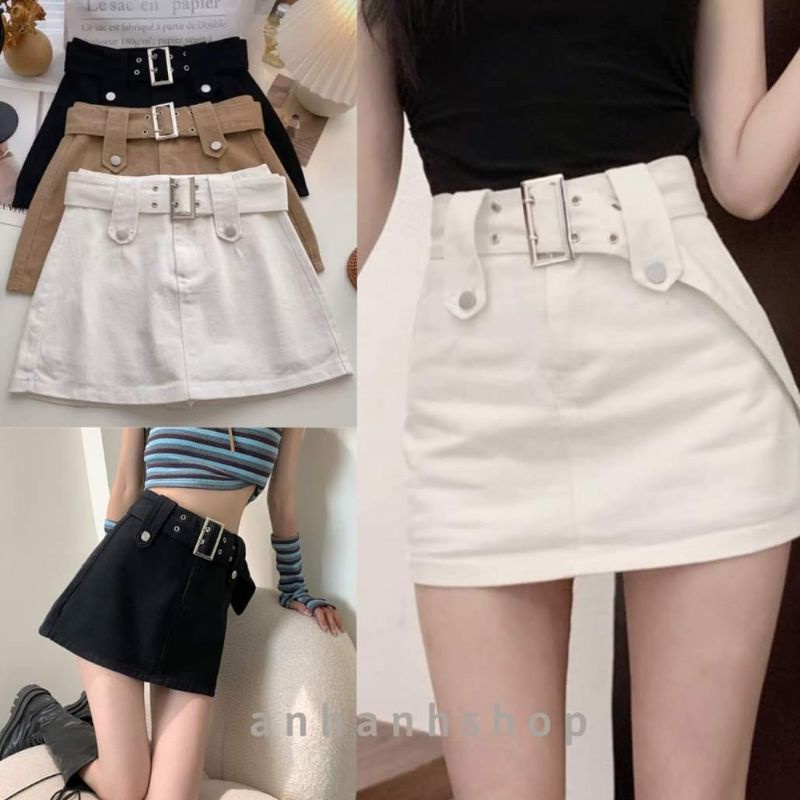 Chân váy kaki ngắn form chữ A kèm đai điều chỉnh size siêu tôn dáng thời trang 2022 alohashop91
