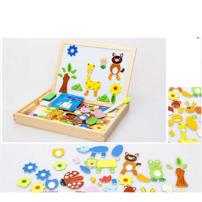 Bộ tranh ghép hình bằng gỗ nam châm 2 mặt bảng đen viết phấn vẽ tranh hấp dẫn cho các bé  giá rẻ nhất