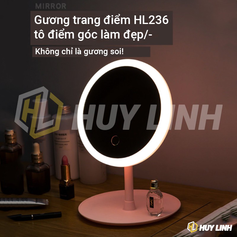 Gương trang điểm đèn led 3 chế độ sáng tắt mở cảm ứng - Sử dụng điện sạc Led Makeup Light Mirror 3 Mode HL236