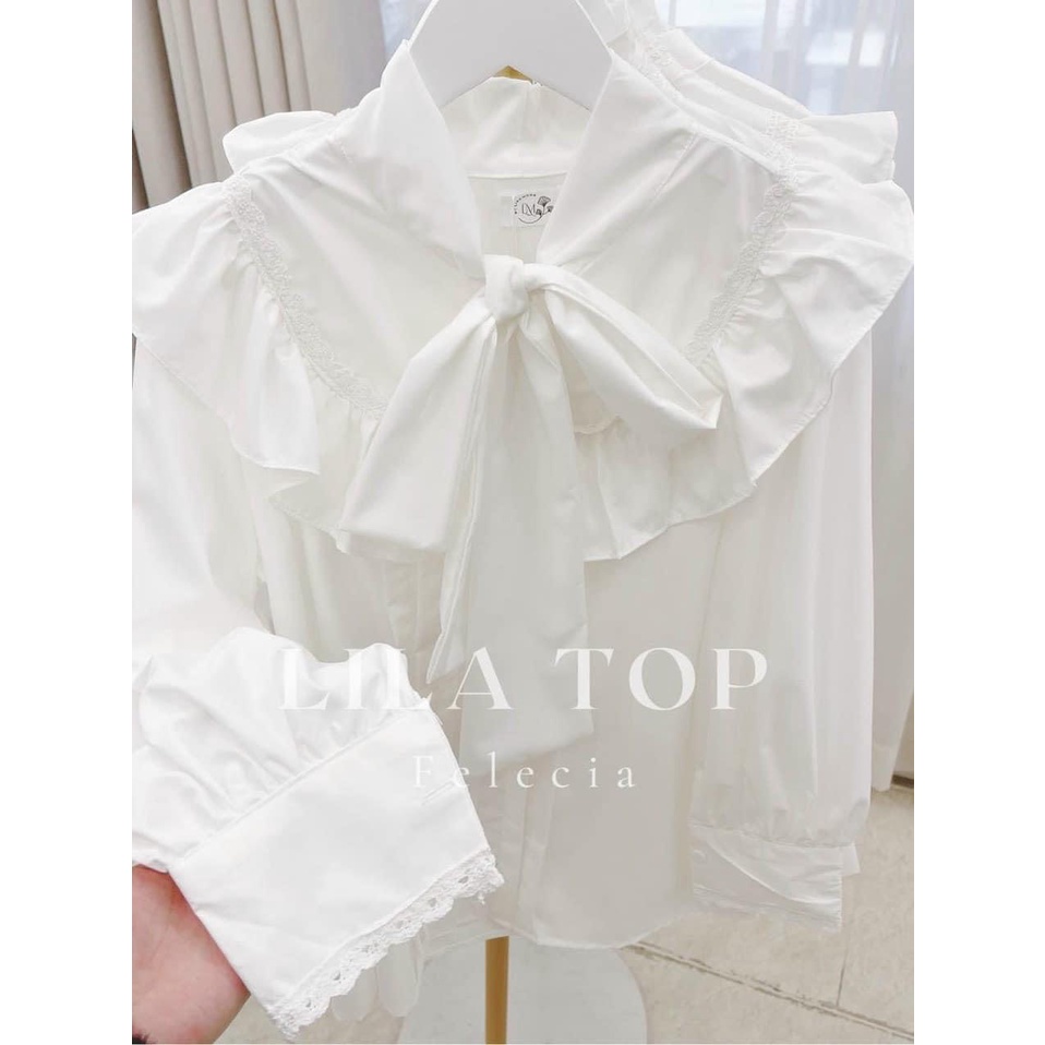 [ẢNH THẬT] - Áo sơ mi trắng tiểu thư ulzzang cổ nơ viền ren - SM35 - jannahouse