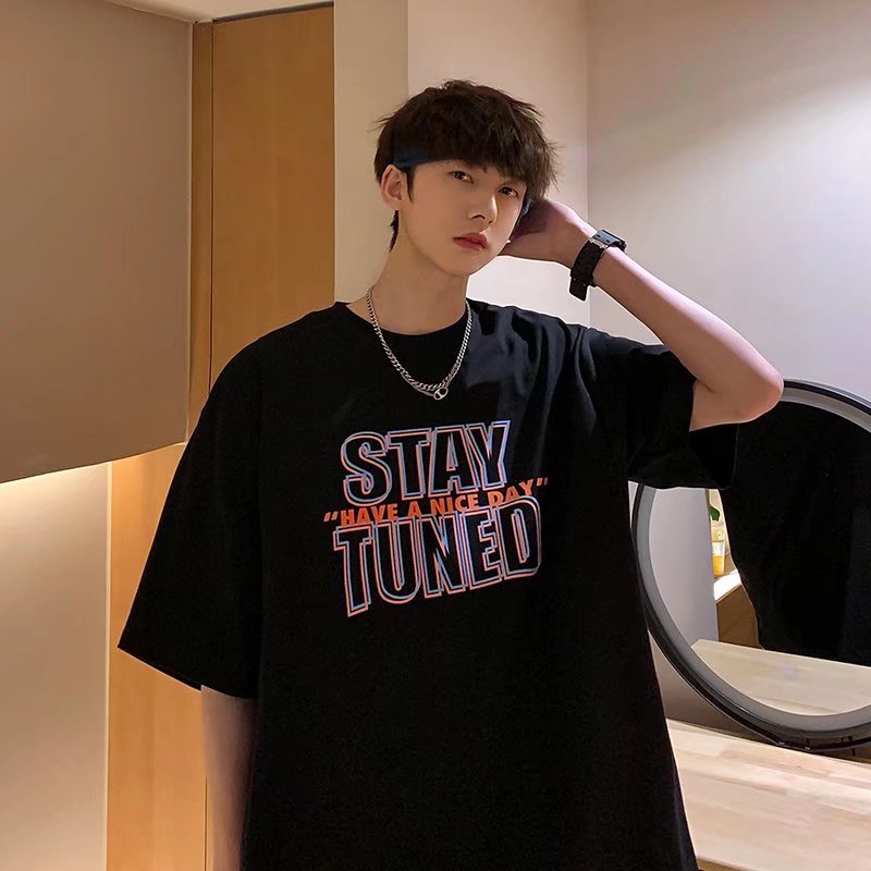 Áo Thun Dáng Rộng In Chữ Phong Cách Hip Hop Đường Phố Hàn Quốc Thời Trang Mùa Hè Cho Nam