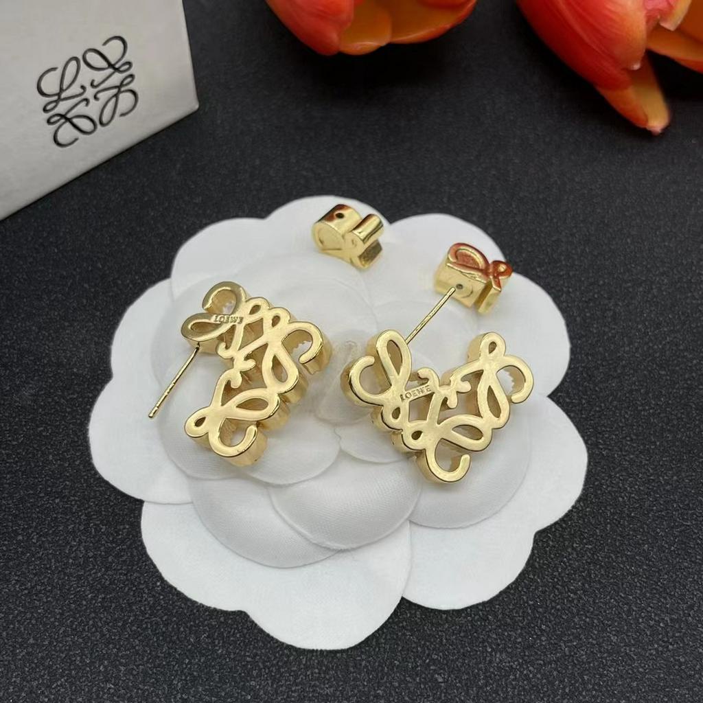 'TOP'L LOGO kim loại rỗng Logo kim cương vàng kim loại vòng đồng mạ vàng với thép in Hàn Quốc 2023 mới tái tạo không phai 925 kim bạc cho phụ nữ bông tai