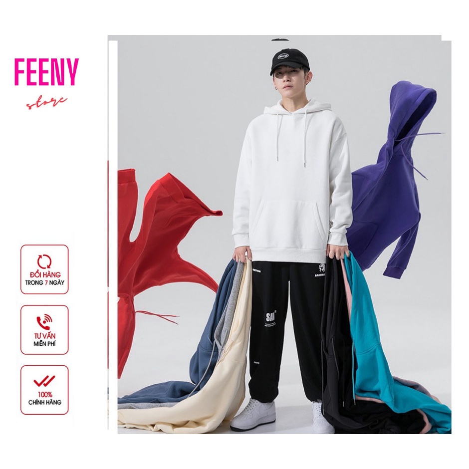 Áo hoodie nam, Áo khoác hoodie nam TRƠN FEENY màu đen trắng