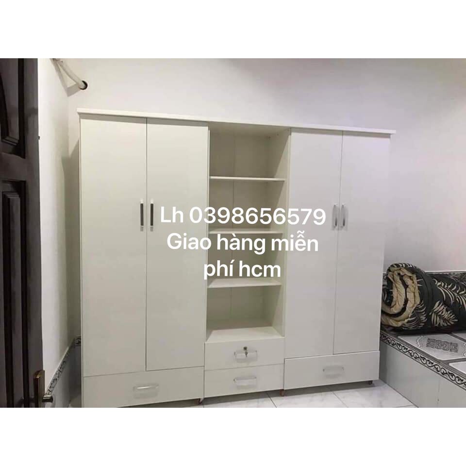 Tủ quần áo 4 cánh 1 kệ trắng fs HCM