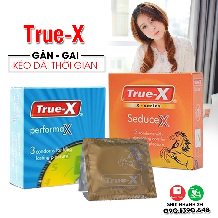 Combo 2 Hộp Bao Cao Su True-X PerformaX Kéo Dài Thời Gian & SeduceX Gân Gai. Cho Cuộc Yêu Đầy Kích Thích